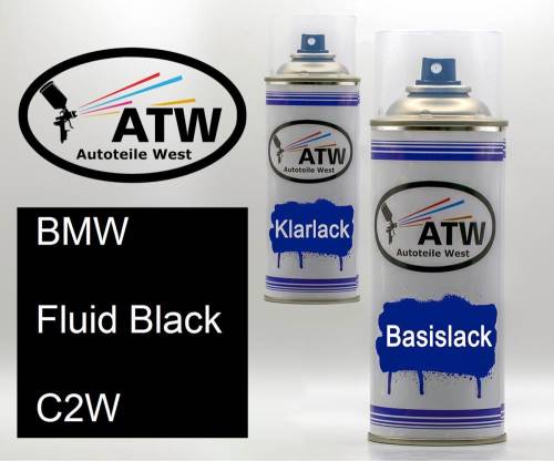 BMW, Fluid Black, C2W: 400ml Sprühdose + 400ml Klarlack - Set, von ATW Autoteile West.